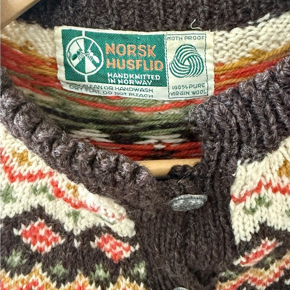 Norsk Husfllid Hand Knitted Norway Fair Isle Size M 100% Pure VirginWool Sweater - Picture 3 of 6